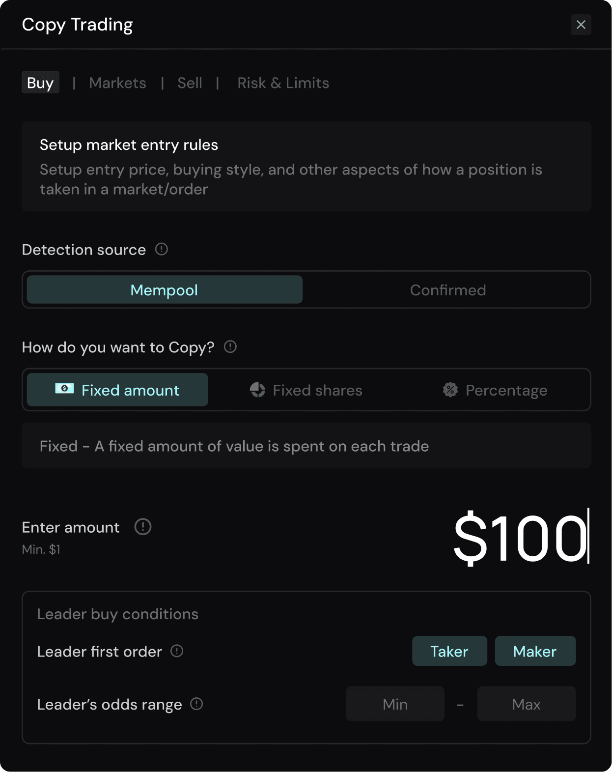 Copy trading setup rules